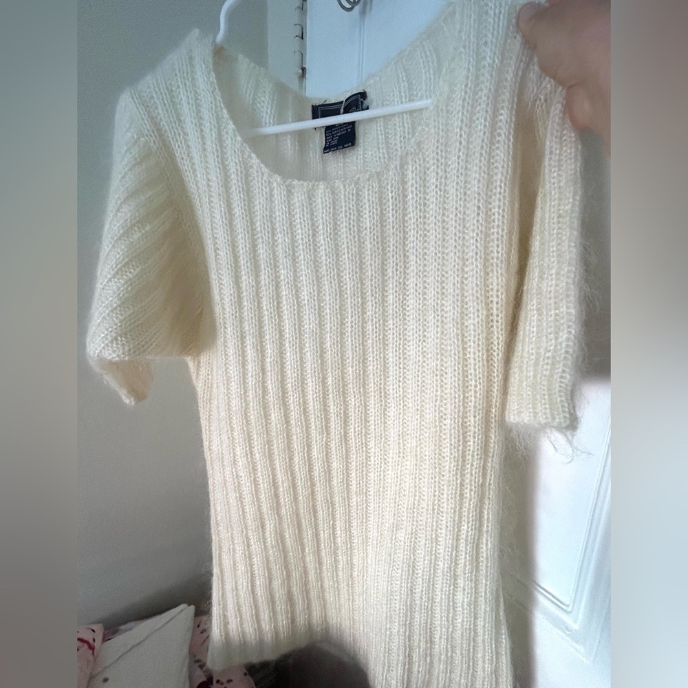 Daniel Hechter Cream Ribbed Scoop Neck Short Sleeve Sweater
